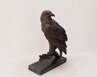 Groot bronzen beeld van de adelaar - realistisch bronzen buizerdbeeldje op marmeren voet - sculptuur dier cadeau idee - gepersonaliseerde geschenken