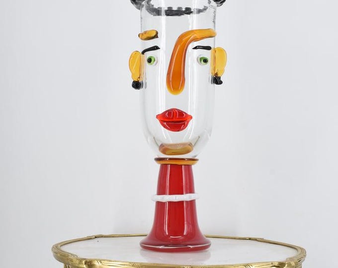 Vintage Face Glass Vase – Funny Murano Style Italian Art Glass – Handcrafted Abstract Venetian Home Decor - Gift Idea
