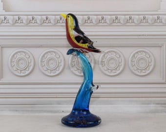 Colorful Sparrow Murano Glass Statue - Handcrafted Venetian Decor