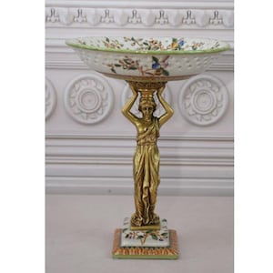 Vintage Porzellan Plateau - Jugendstil Frau - Bronze Ornamente und Blumenmuster - Plateau Jugendstil - Wohnkultur - Geschenkidee
