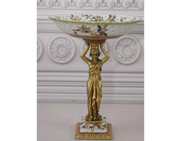 Vintage Porcelain Plateau - Art Nouveau Woman - Bronze Ornaments and Floral Design - Plateau Art Nouveau - Home Decor - Gift Idea