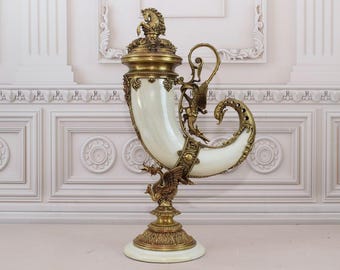 Vintage Porcelain Cornucopia: Bronze Ornament Horn of Plenty