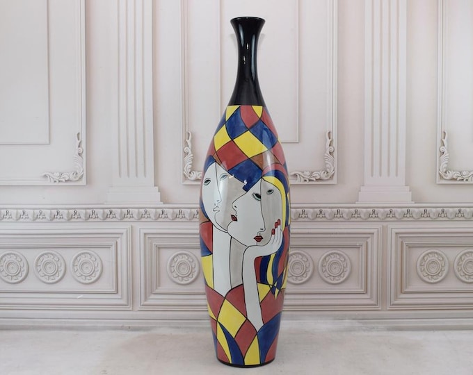 Vintage Porcelain Flower Vase - Abstract Painted Vase - Signed Vase Home Decor - Modernist Art Collectible - Home Decor - Gift for Birthday