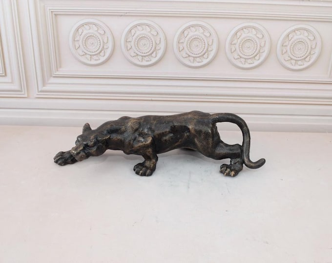 Large Panther Sculpture - Wild Cat Figurine - Vintage Garden Decor - Solid Cat Statue - Home and Garden Decor - Gift for Birthday