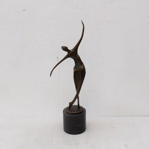 Modernist Female Dancer Bronze Statue  Abstract Art Deco Figurine Sculpture Gift Idea - Mature Concept -