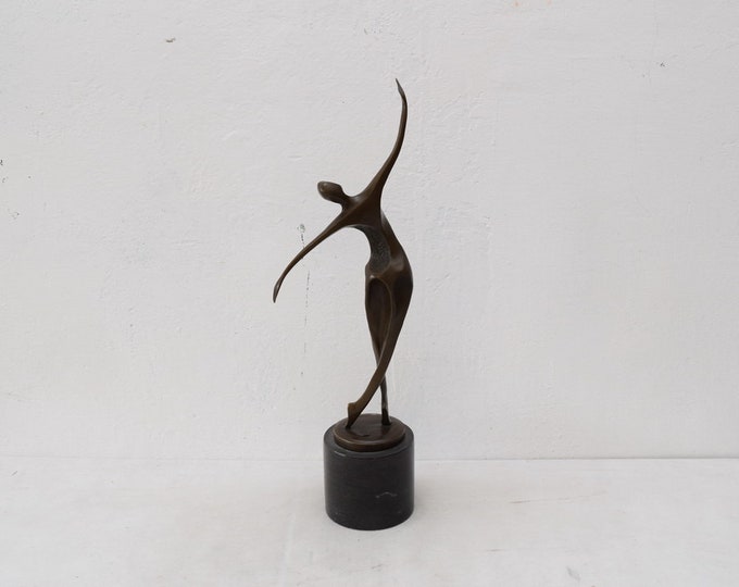 Modernist Female Dancer Bronze Statue  Abstract Art Deco Figurine Sculpture Gift Idea - Mature Concept -