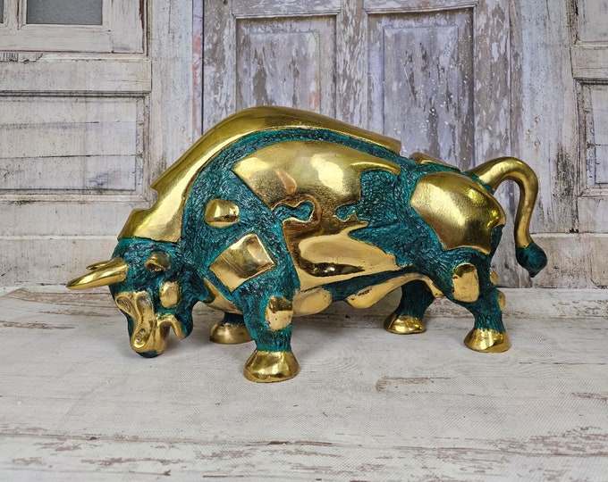 Amazing Large Statue Abstract Bull - Modernist Gilded Bronze Sculpture Bull - Salvador Dali style bull statue - Taurus Bull Gift Idea
