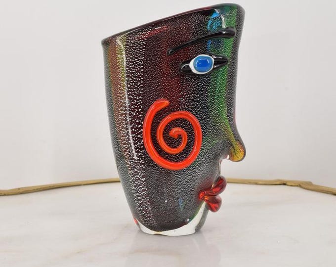 Vintage Vase Murano Glass - Green and blue Vase Face Murano Style - Colorful Figurine - Richly Decorated - Italian Luxury Glass - Home Decor