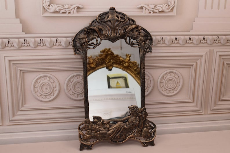 Cast Iron Art Nouveau Mirror: Vintage Style Bedroom Decor image 8