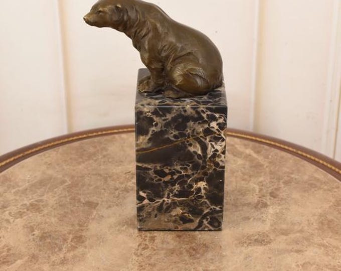 Signed Bronze Polar Bear Statue – French Vintage Animal Sculpture – Heavy Home Decor