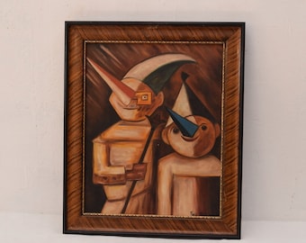 Antique Tade Makowski Clown Painting: Polish Artist Oil on Canvas