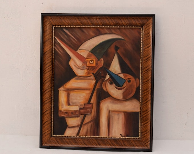 Antique Painting - Tade Makowski Clowns Old Painting Oil on Canvas - Polish Artist - Abstract Painting - Wall Decor Wall Art - Home Decor