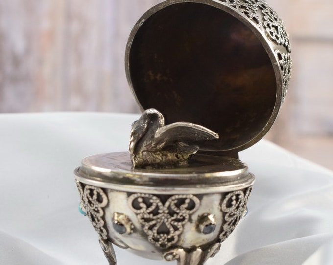 Tsar Silver Egg - Silver Art Nouveau - Silver 84 Imperial Russia - Art Work Egg Old Silver Tsar Russia - Swan Silver - Good Gift Idea