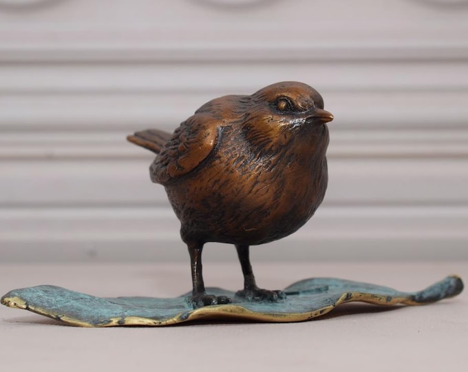 Elegant Bird on Leaf Bronze Sculpture - Foundry Mark Bird Statue - Vintage Figure - Home Decor - Gift for Birthday