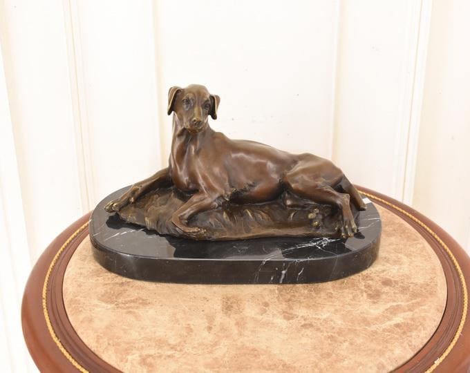 Bronze Hunting Setter Dog Sculpture – Barye Style, Marble Base, Limited Edition
