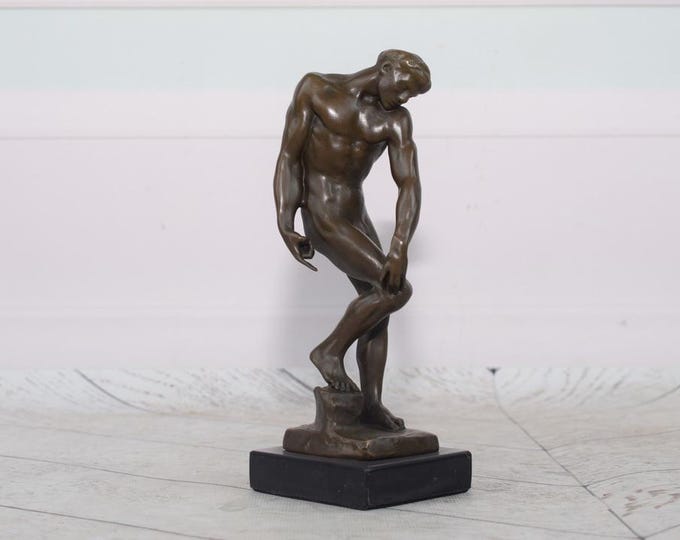 Man Act Auguste Rodin Bronze Statue on Marble Base – Adam Sculpture in Rodin Style – Mythological Bronze Art – Unique Gift & Home Decor