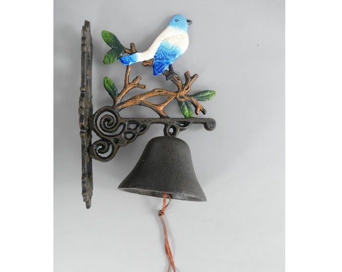 Decorative Door Bell with Blue Bird - Welcome Bell - Cast Iron Bell - Antique Home Decor - Wall Ring Bell - Amazing Gift Idea Colorful Bell