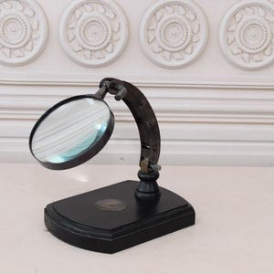 Armónica con lupa ajustable de latón vintage - Lupa de vidrio, latón y madera para libros y cartas - Idea de regalo - Decoración para el hogar y la oficina