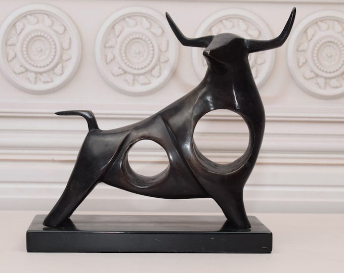 Solid Bronze Gold Statue Abstract Bull - Modernist Gilded Bronze Sculpture Bull - Bull Market - Taurus Bull - Gift Idea for Boss Home Decor