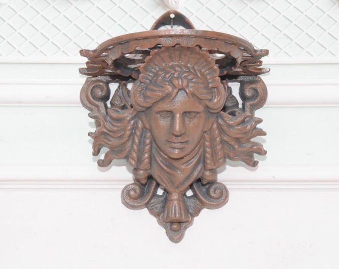 Cast Iron Wall Console with Woman’s Head – Vintage Brown Hanging Shelf – Unique Wall Decor – Home & Housewarming Gift