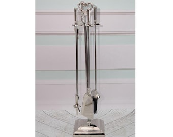 Polished Aluminum Fireplace Tool Set: Modernist Stove Tong, Poker, Hook