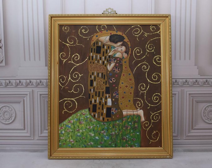 Painting Gustav Klimt Style - Abstract Painting on Wood - Art Work Painting Kiss - Couple in Love - Gift for Lovers - Wall Art Home Decor