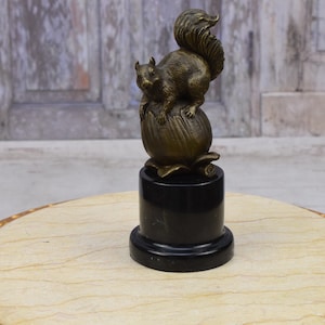 Squirrel on the Peanut Bronze Sculpture - Foundry Mark - Gift Idea - Squirrel Handmade Figurine Art Work - Animal Statue - Home Decor