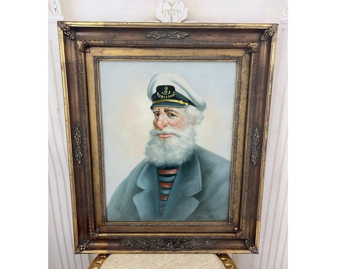 Vintage Oil Painting - Sailor Captain Portrait - Maritime Art - Gold Frame