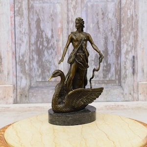 God Zeus with Swan Bronze Statue on Marble Base - Mithology Sculpture - Regency Decor - Mythology Statue - Home Decor - Gift Idea