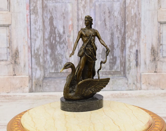 God Zeus with Swan Bronze Statue on Marble Base - Mithology Sculpture - Regency Decor - Mythology Statue - Home Decor - Gift Idea