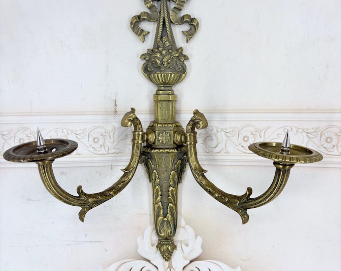 Antique Art Nouveau Brass Two-Arm Candelabra - Ornate Candle Holder - Circa 1920s - Elegant Home Decor