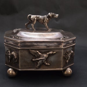 Antique Silver Sugar Box - Hunting Sugar Bowl Dog Greyhound - Imperial Russia Silver - Tsar Silver - Collector Item - Unique Gift Home Decor