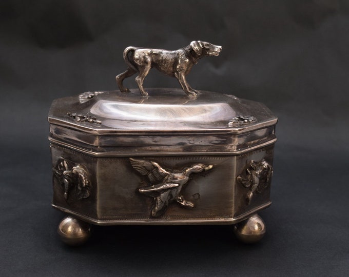Antique Silver Sugar Box - Hunting Sugar Bowl Dog Greyhound - Imperial Russia Silver - Tsar Silver - Collector Item - Unique Gift Home Decor