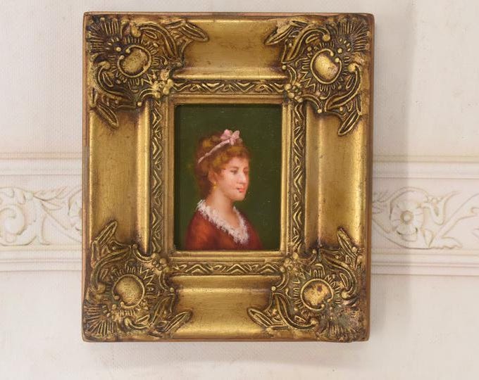 French Aristocrat Portrait Painting: Old Oil on Wood with Golden Frame