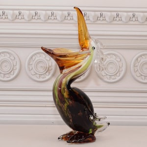 Vintage Murano Style Pelican Figurine: Venetian Glass Statue