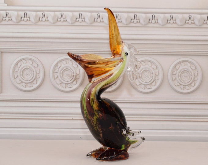 Vintage Murano Style Pelican Figurine: Venetian Glass Statue