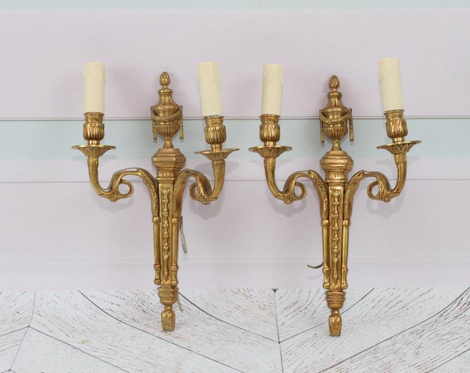 Two Bronze Art Nouveau Wall Scones - Bronze Wall Art - Candlesticks Bronze - Hanging Candlesticks - Wall Lamps - Vintage Home Decor