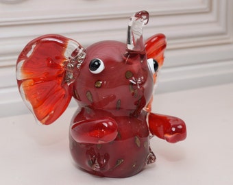 Red Murano Style Glass Elephant Statue - Italian Home Decor