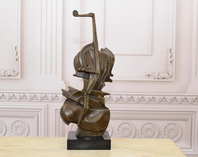 Amazing Violin Statue Bronze - Salvador Dali Style - Modernist Bronze Sculpture on Marble Base - Home Decor - Gift Idea for Musician