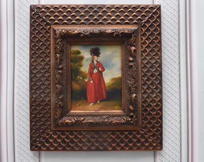 French Aristocrat Portrait Painting: Old Oil on Wood with Golden Frame