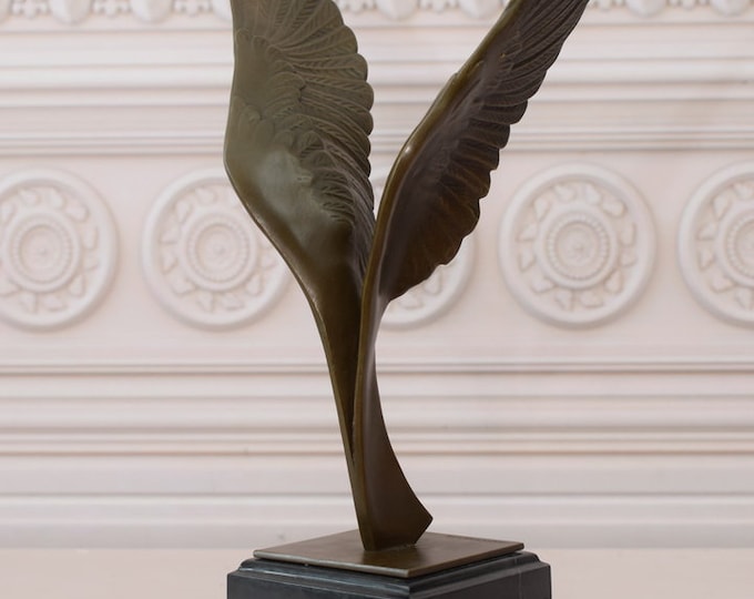 Brid Wings Bronze Sculpture on Marble Base - Wings Statue - Peace Statue Home Decor - Vintage Gift for Birthday, Wedding, Housewarming