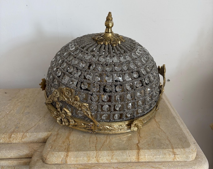 Vintage Brass & Glass Flush Mount Ceiling Light - Palace Style 33cm