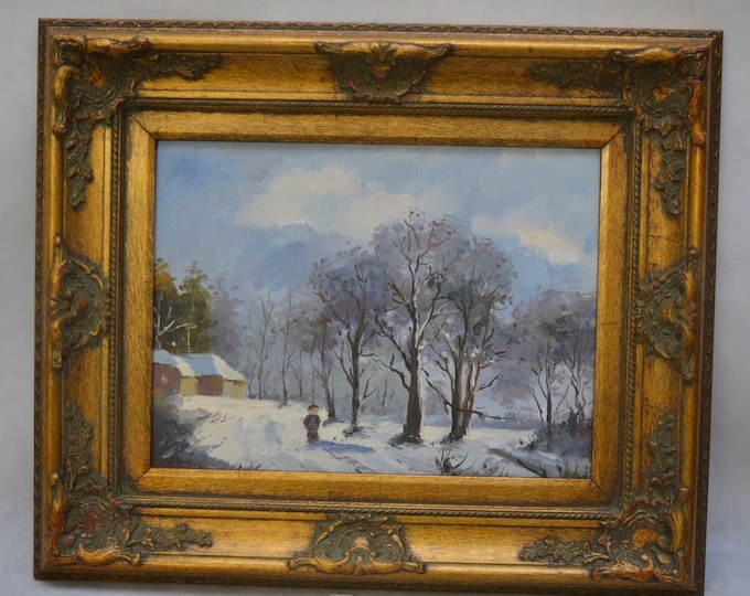 Winter Landscape winter oil on canvas nice painting oil Art Gift goldene frame vintage gift