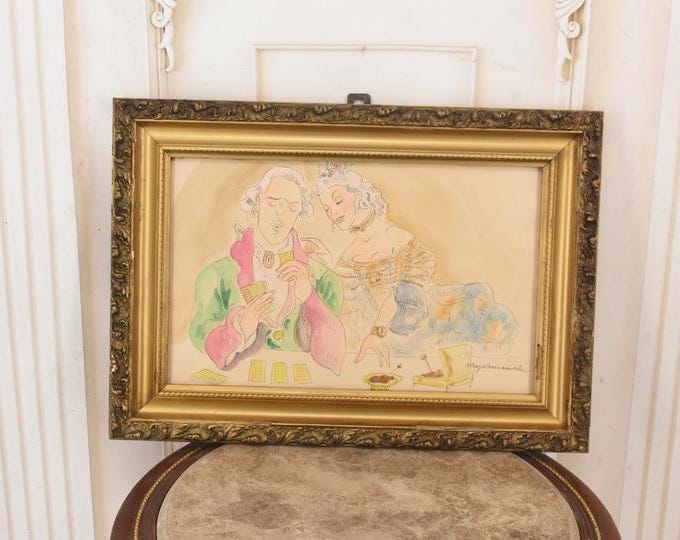 Maja Berezowska – Embracing Lovers – Intimate Couple – Watercolor & Ink on Paper – Vintage Artwork