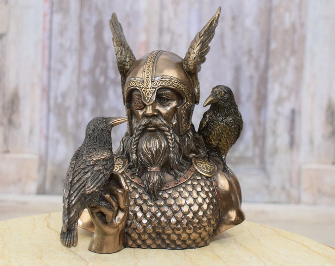 Handcrafted Odin Bust with Ravens - Viking Norse Mythology - God Statue Nordic God - God of War and Warriors - Home Decoration