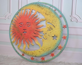 Rustic Metal Sun and Moon Wall Art: Large Celestial Sculpture