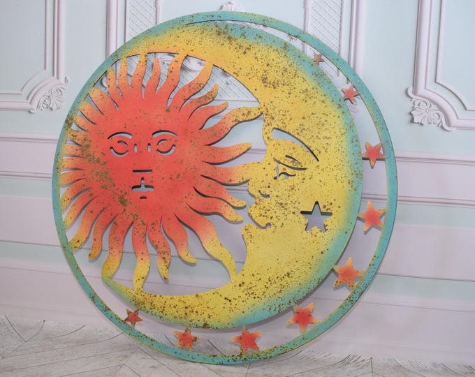Rustic Metal Brown Heart Moon and Sun - Wall Art - Wall Decor - Handmade Metal Decor - Art Work Heart - Regency Decor Gift Idea - Home Decor