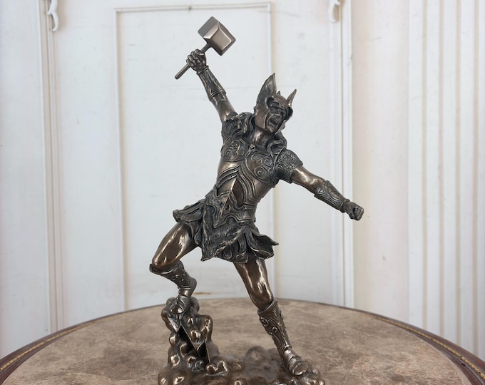 Thor Mjölnir Statue – Bronze Coated Hand Painted Norse Mythology Figurine