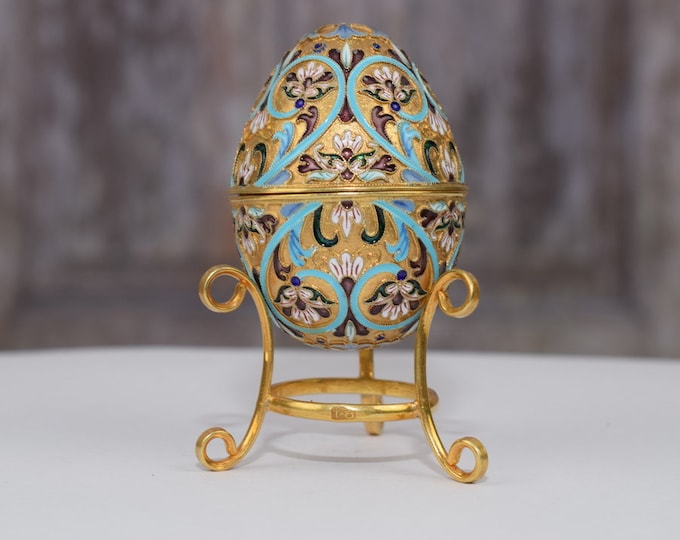 Wonderful Blue Silver Sterling Egg - Handmade Enamel Egg - Luxurious Gilded Silver Collector Item - Home Decor - Gift Idea