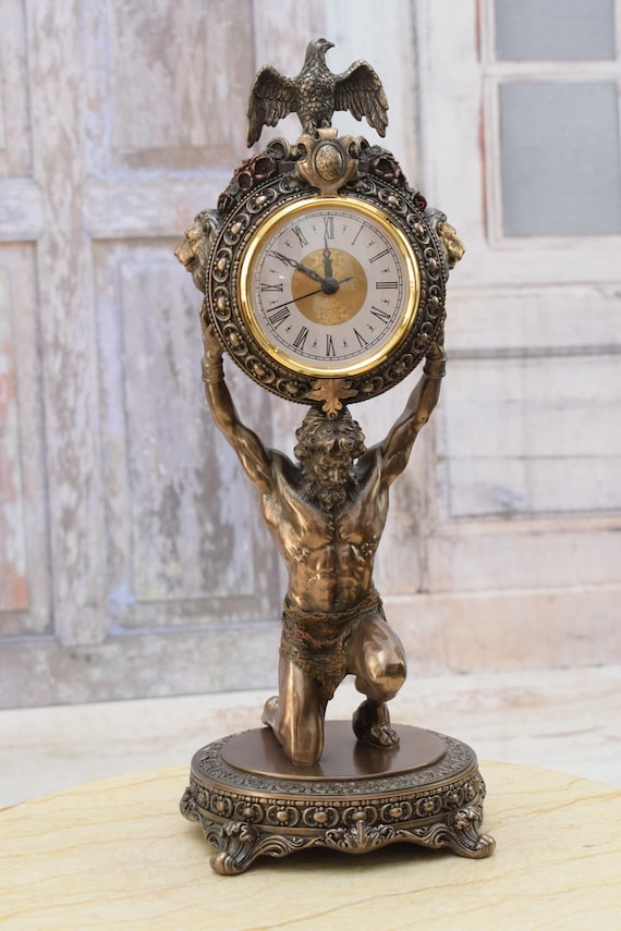 Atlas Statue Clock: Greek Titan Sculpture, Handmade Home Decor - Etsy